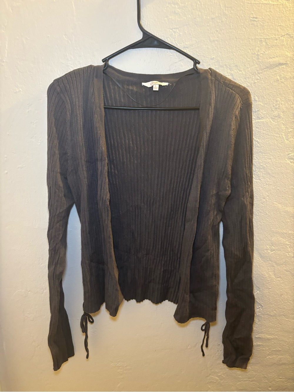 Lightweight Ribbed Open Cardigan - Gray